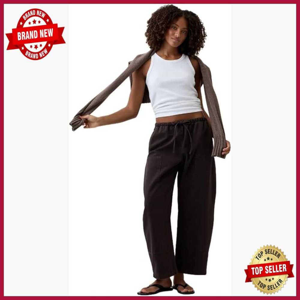 Pull-On Barrel Pants, Cotton Blend, Loose Fit, Mid Rise Ankle